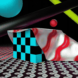 3d rendering of an abstract cyan cube covered in a cloth.